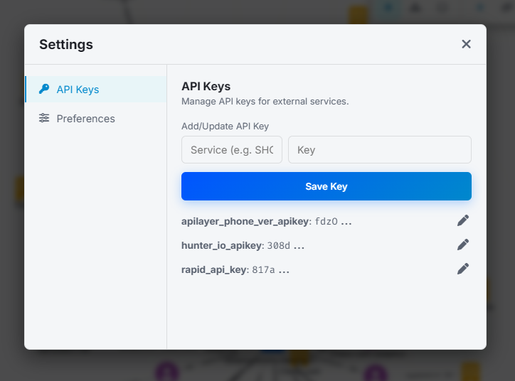 API Keys Panel